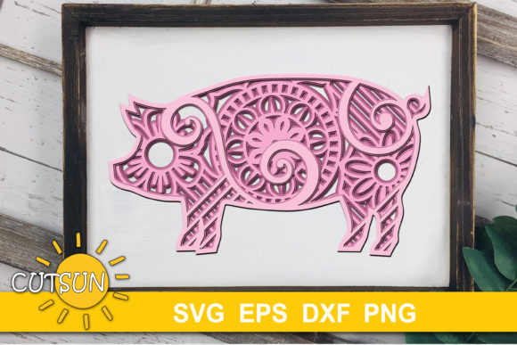 3D Layered Pig Mandala SVG - 5 Layers for Shadow Boxes