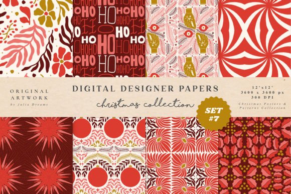Christmas Red Digital Paper Set: Premium Graphics and Patterns