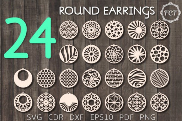 Earrings Bundle SVG, 24 Mandala Earrings for Laser Cutting