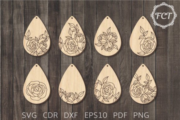 Earrings SVG Engraved with Rose Flowers for Laser Cutting