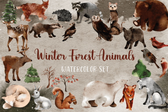 Winter Forest Animals Watercolor Set for Crafts and Kits